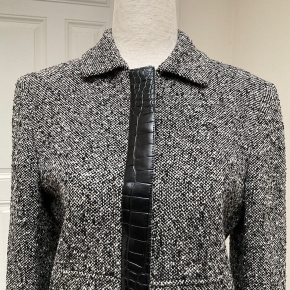 MaxMara Tweed Leather Trim Wool Jacket Size 4 - Picture 3 of 16